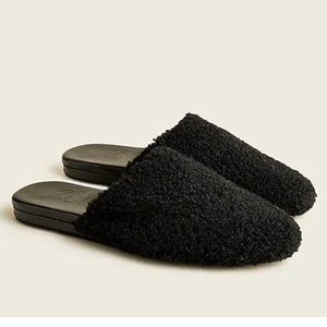 J.crew women size 10 black sherpa mules slide on slipper shoes